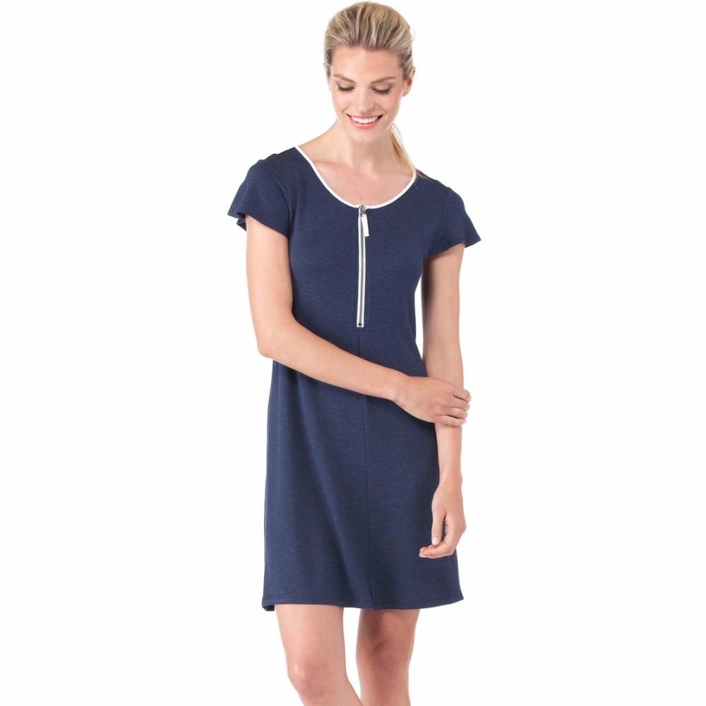 KENSIE Zip-Front Drapey French-Terry Mini Dress